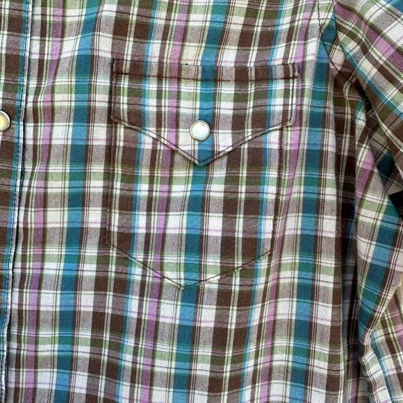 Wrangler Wrancher Brown Plaid Pearl Snap Western S/S Shirt Women’s Size Small - Picture 4 of 4
